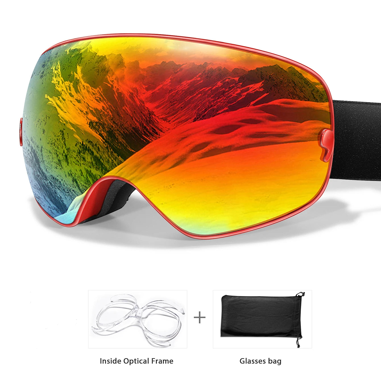 Winter Ski Goggles UV400 Anti Fog Unisex Free Frame Bag