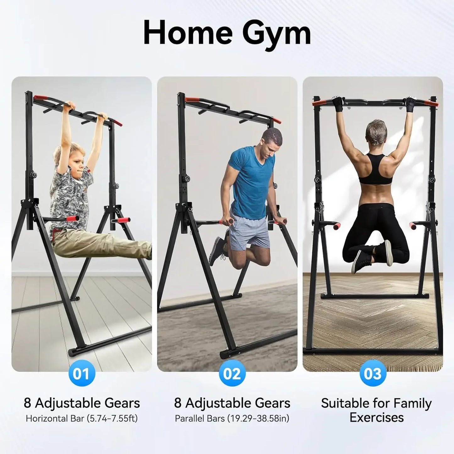 NEW Foldable Power Tower Dip Station, Height Adjustable,175cm-230 cm, Triangular Pull Up Station, 200kg, Multifunctional Fitness