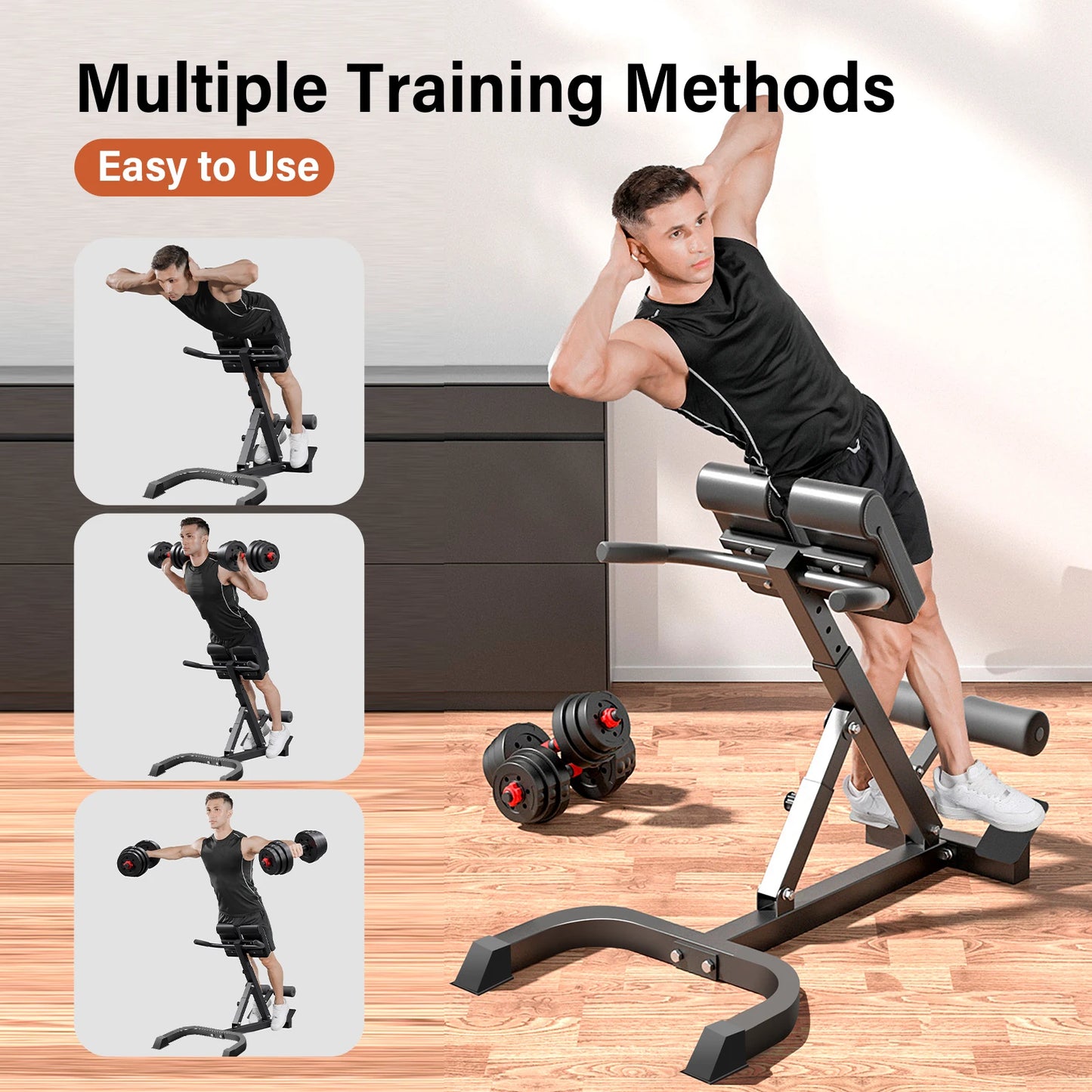 Folding Roman Chair Back Extension Bench, Adjustable Hyperextension Bench – Portable Lower Back Exercise Machine for Core Strength Training at Home Gym