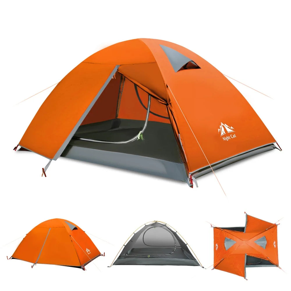Night Cat 2-Persons Backpacking Tent: Waterproof Lightweight Camping Tent for Two People Hiking Outdoor Mountain with Aluminum Poles and Rainfly