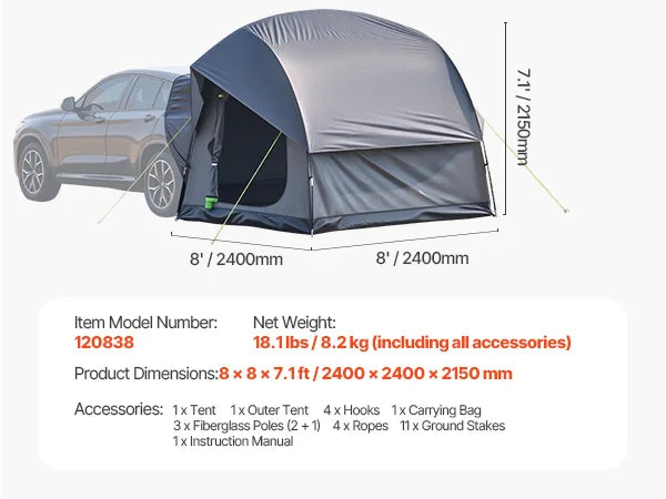 SucceBuy SUV Camping Tent Waterproof Double Layer Shade Awning Mesh