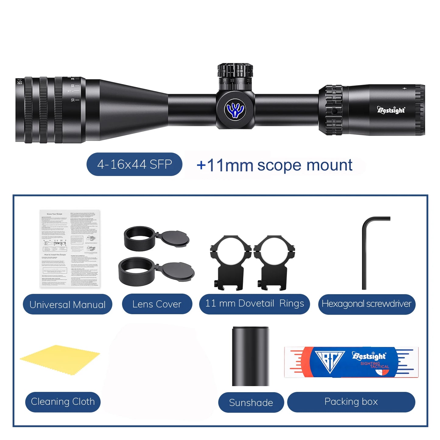 Bestsight Tactical 4-16x44 AOE Scope For Hunting And Airsoft