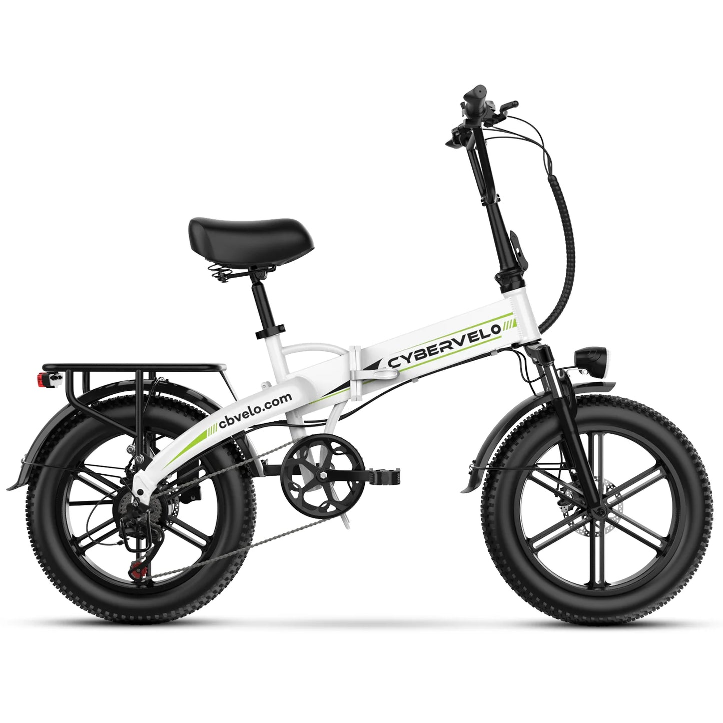 Cybervelo 1000W Folding Ebike 20" Fat Tire 48V 20AH Removable Battery 28+MPH 80 Miles 7-Speed Adult Electric Bike EK5