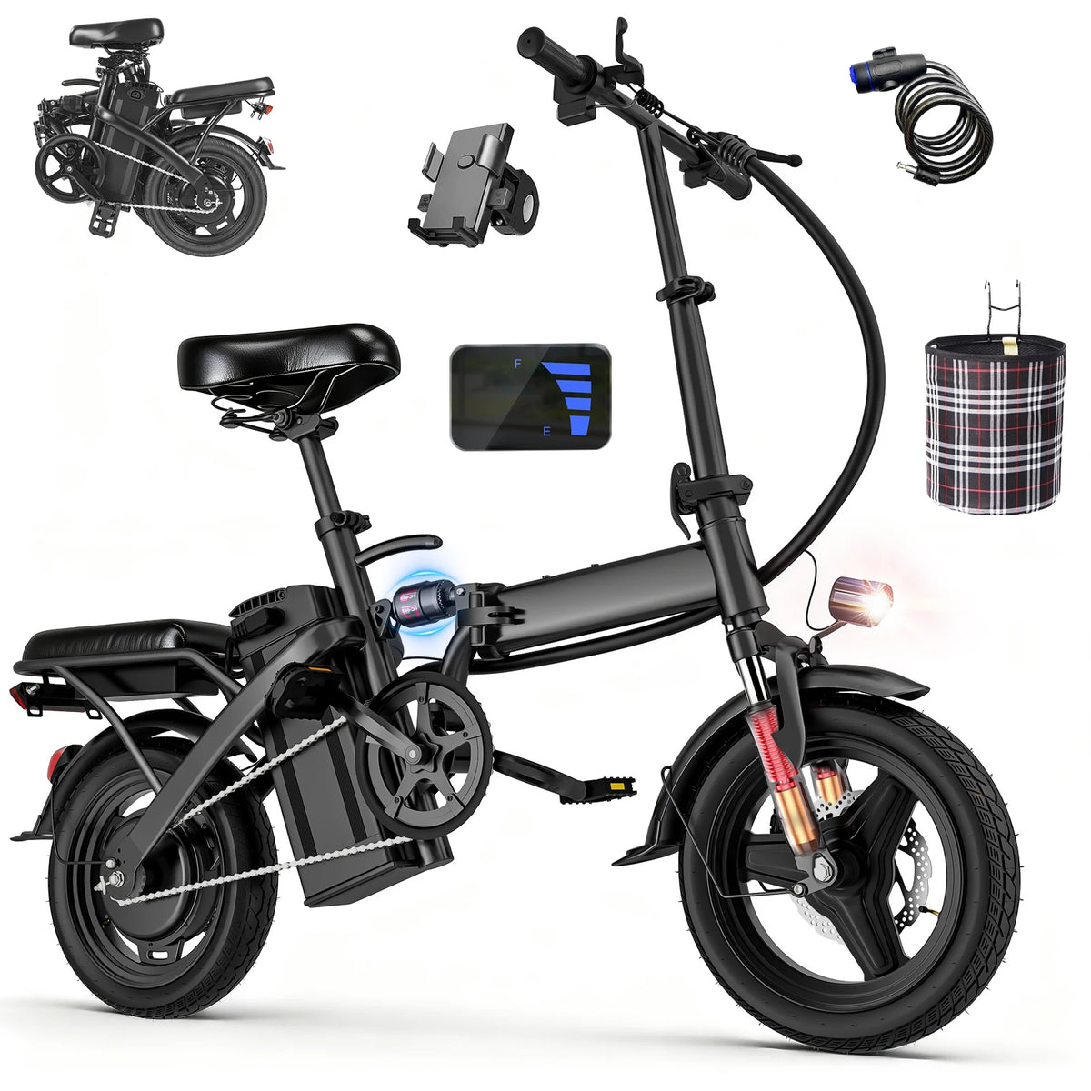 FURIDER Folding Electric Bike With Removable Battery And Shock Absorption