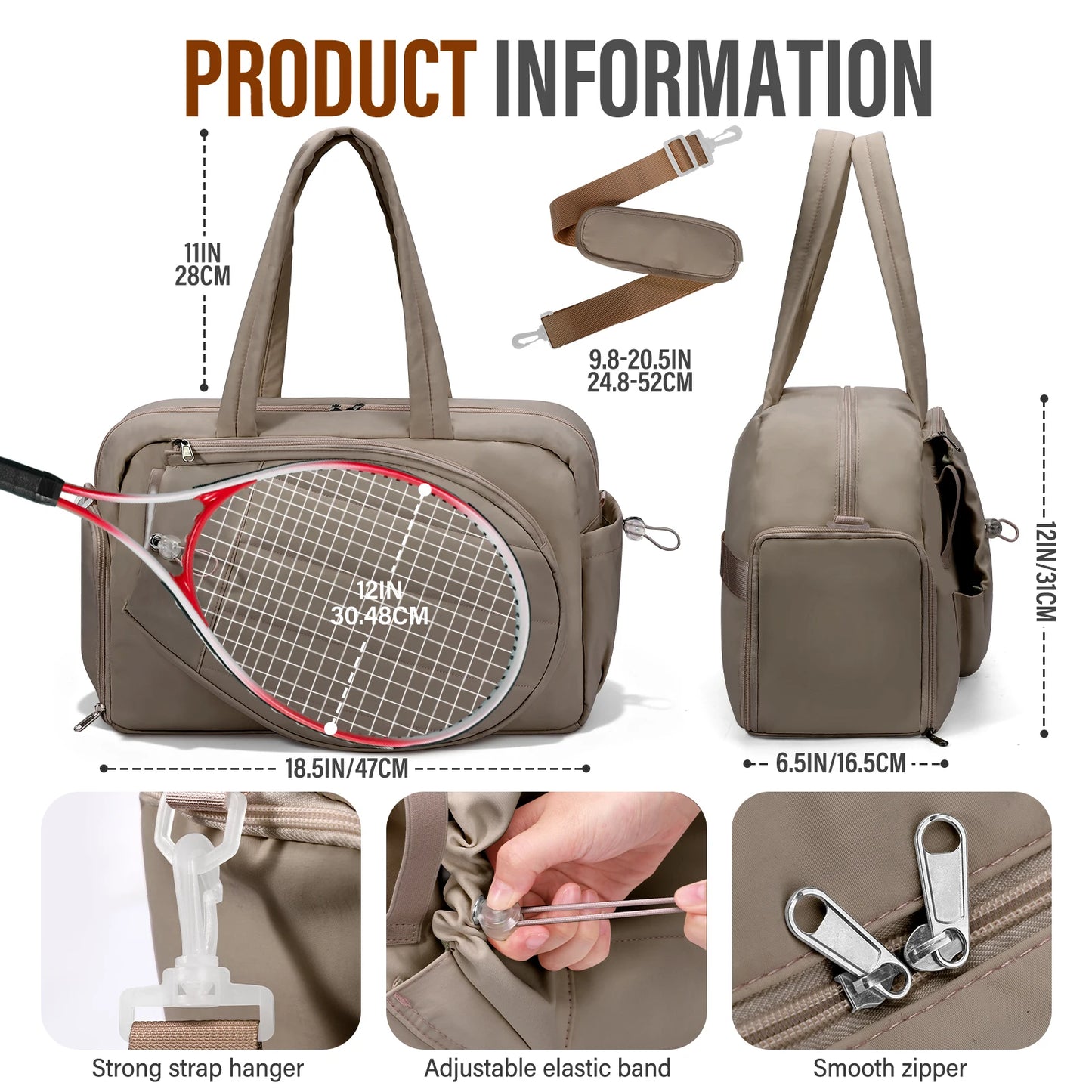 Two Rackets Tennis Gym Bag With Shoe Compartment For Women