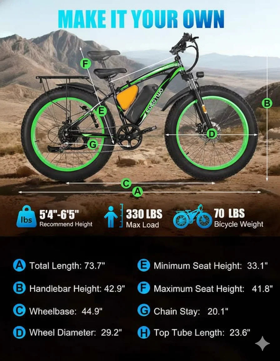 EOEOTWO Fat Tire Electric Mountain Bike 1000W Motor