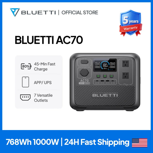 BLUETTI AC70 Portable Power Station 1000W 768Wh Solar Generator