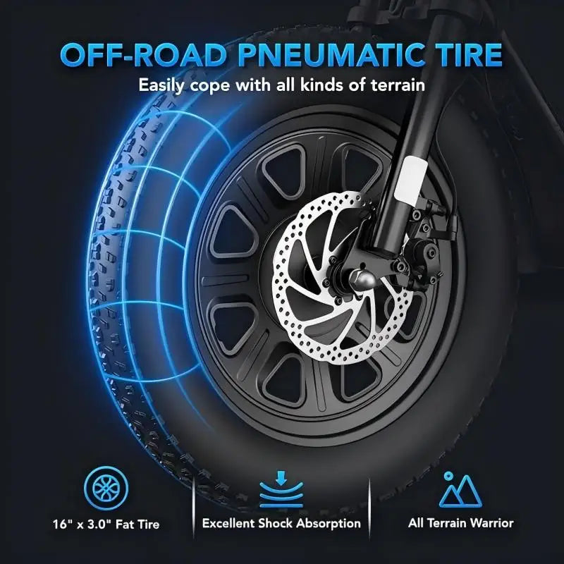 Peak 560W Off-Road Electric Motorcycle with Seat 16" All-Terrain Tire 20MPH 15Mile 36V Battery LCD Display Dual Disc Brake