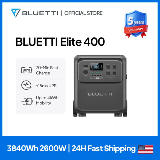 Bluetti Elite 400 Portable Power Station Solar Generator Home Backup
