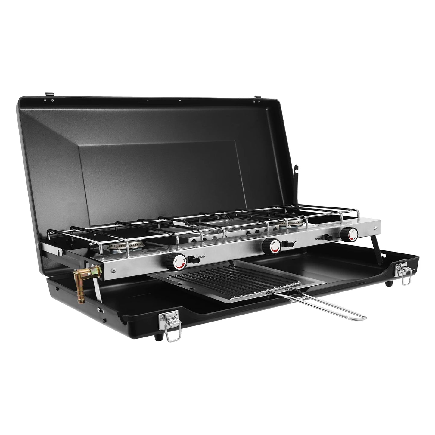 NONE Portable Camping Stove With Griddle 3-Burner Propane Stove