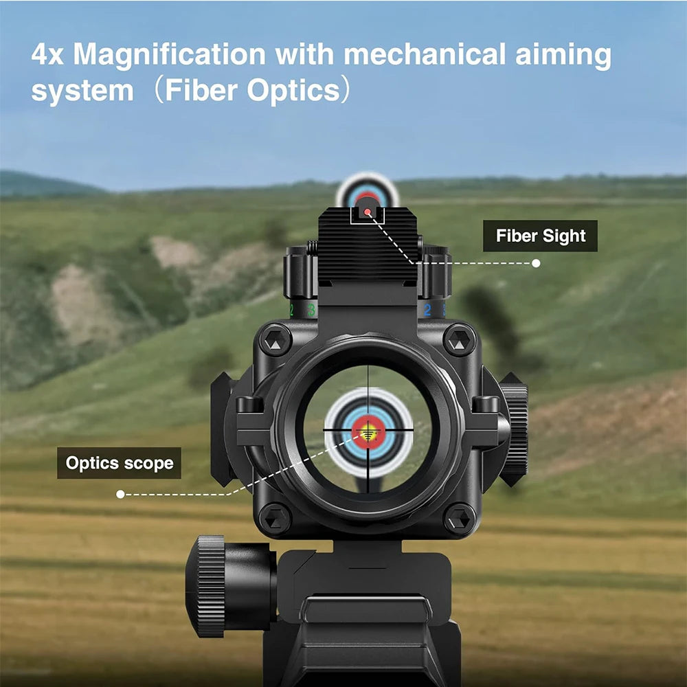 4x32 Tactical Scope with Fiber Optic Sight RGB Illuminated Reticle Prism Scope Hunting Scopes with 20 mm Picatinny Rail