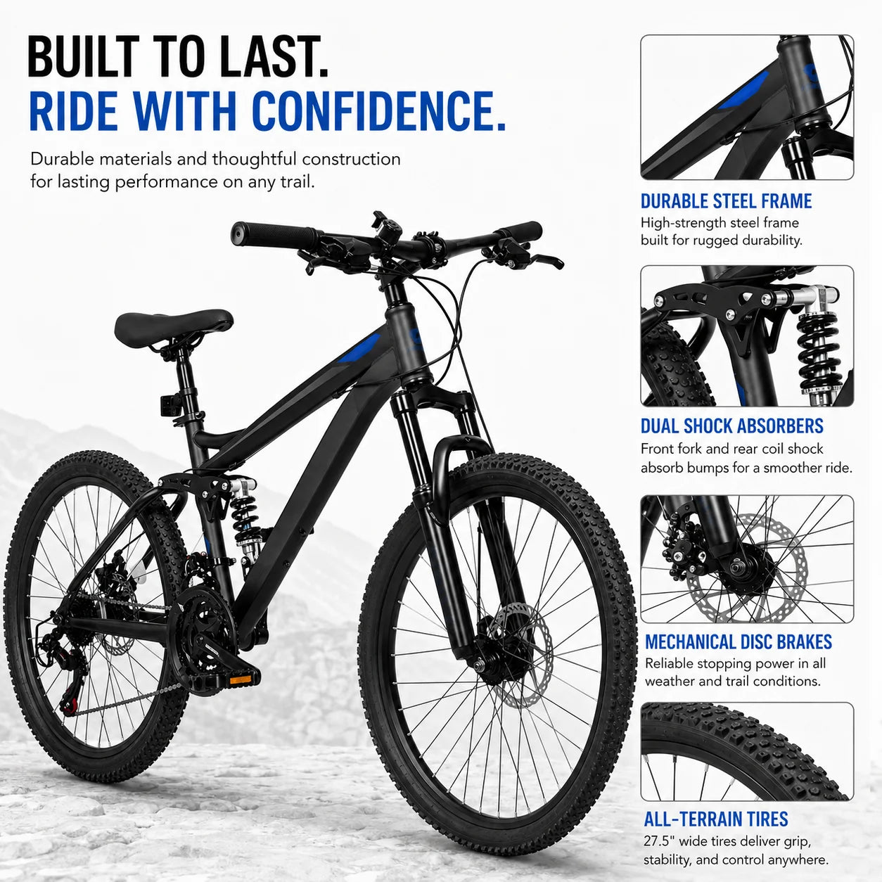 Full Suspension Mountain Bike With 21 Speed Disc Brakes