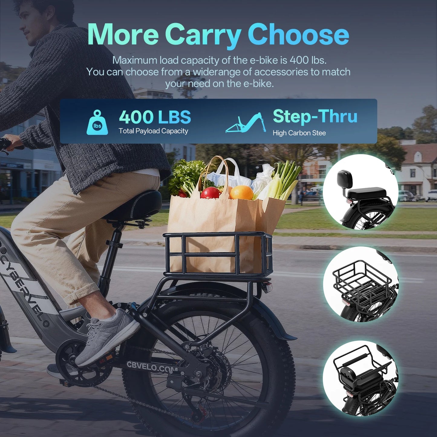 Cybervelo 20" Step-Thru Commuter, 1500W Peak 20ah Battery 80 Miles Long Range E-bike, 7-Speed Shift Adult Electric Bike EK12 EK8