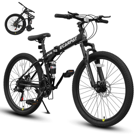 Ecarpat Folding Mountain Bike With 21 Speed Dual Disc Brakes