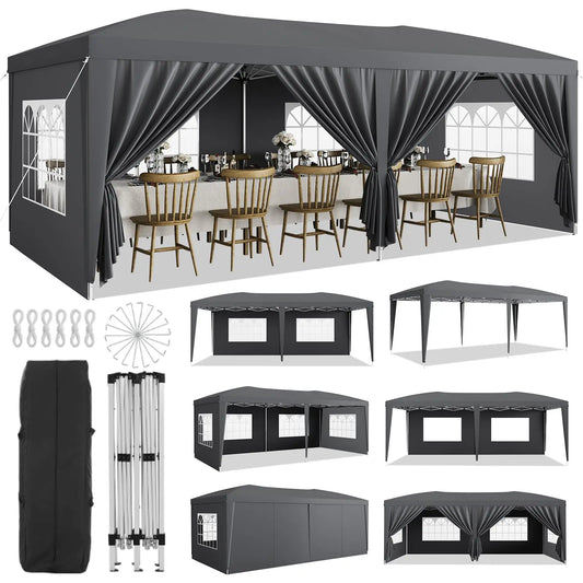 10x20 Commercial Pop Up Canopy Tent Heavy Duty Outdoor Event Shelter With 6 Sidewalls Waterproof Party Gazebo & Carry Bag