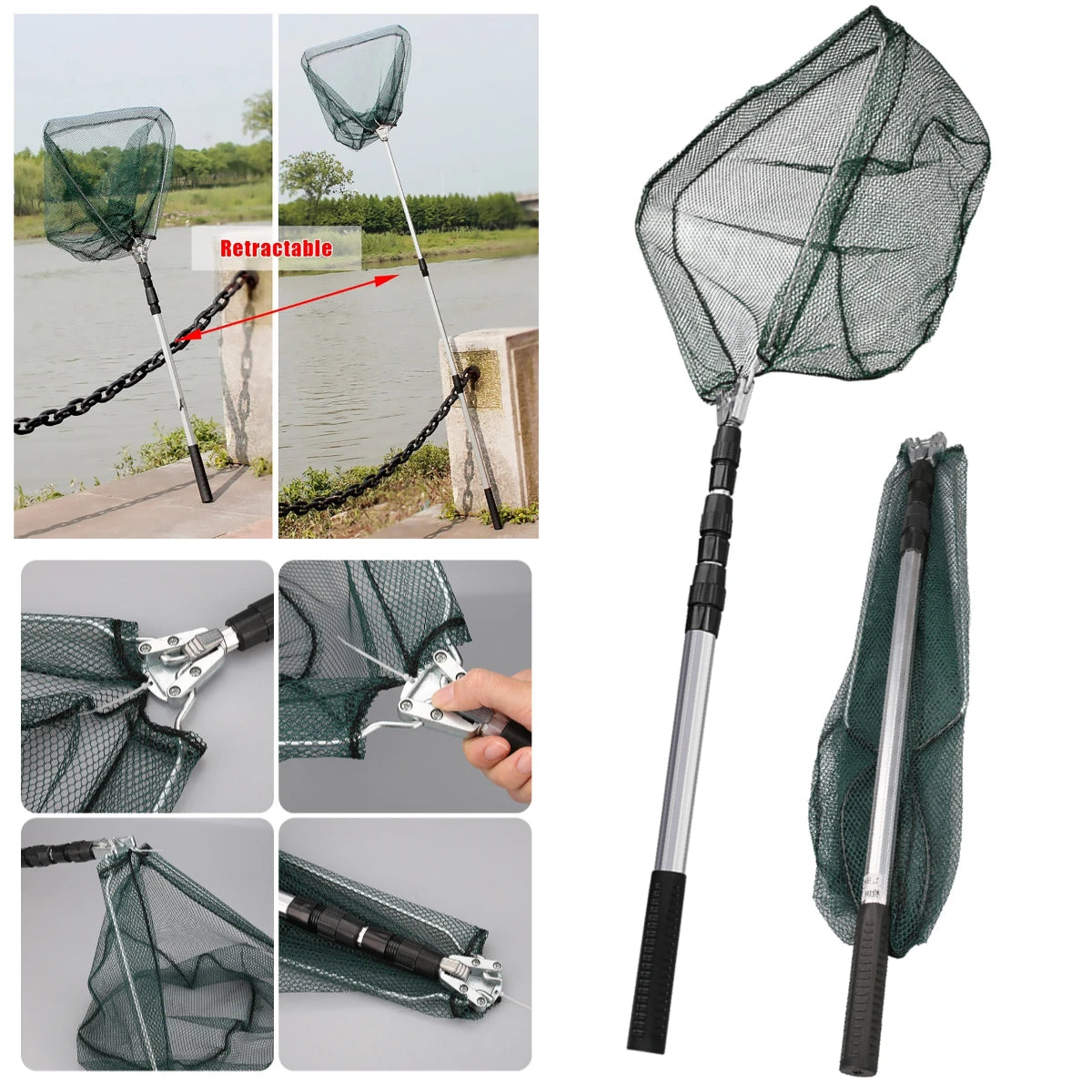 Fishing Landing Net With Telescopic Pole Anti Slip Handle