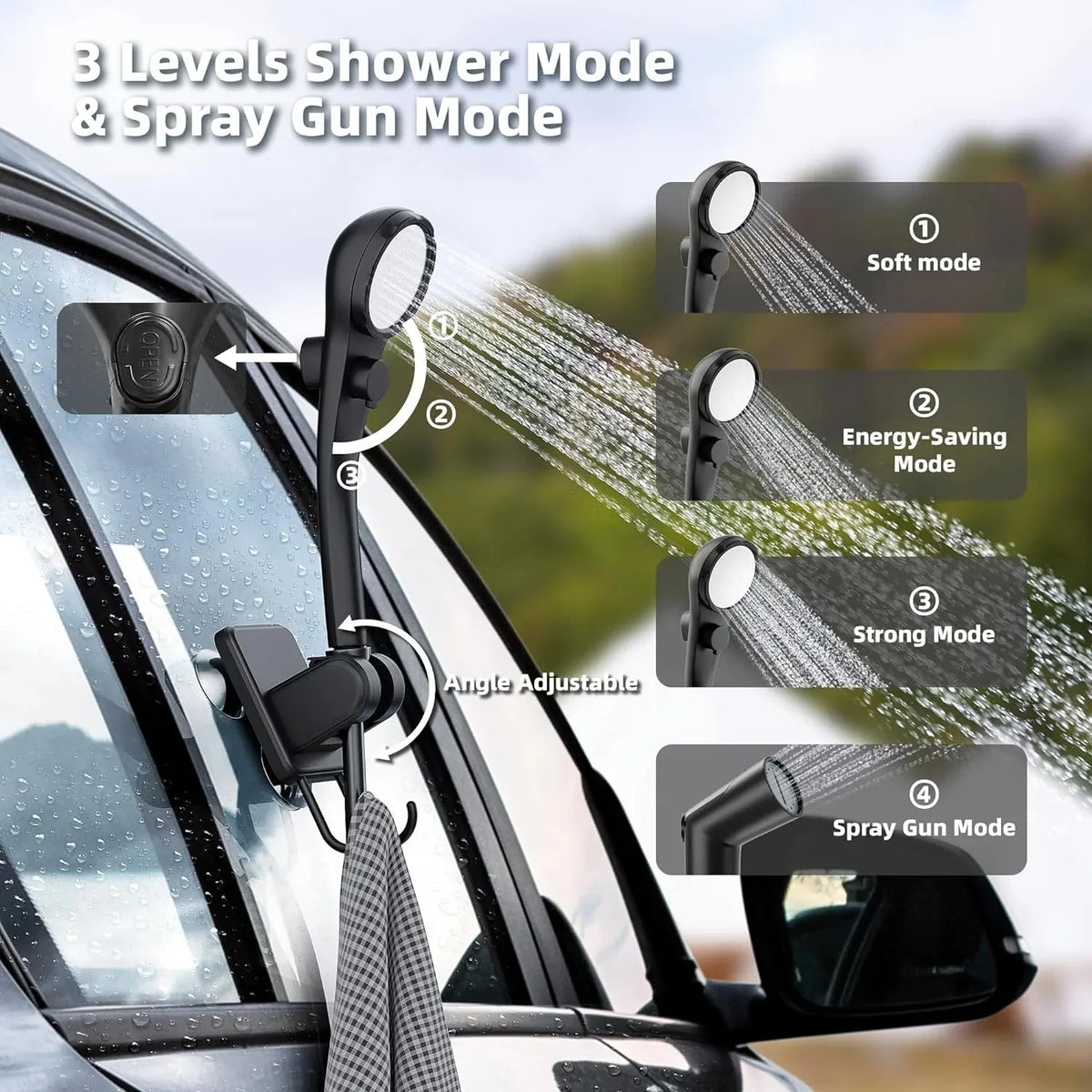 MORIKO Portable Camping Shower With Rechargeable Pump And LED Display