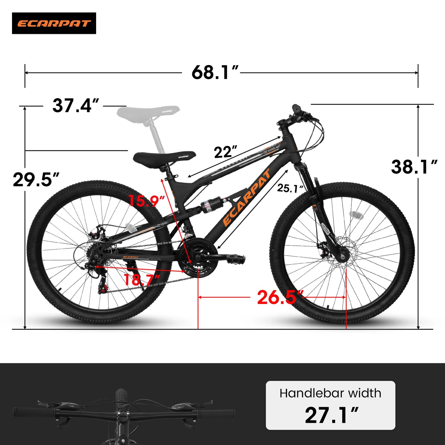 Ecarpat Mountain Bike Dual Full Suspension 21-Speed Disc Brakes