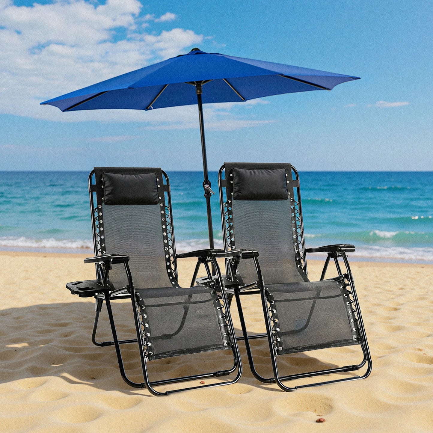 JHK Zero Gravity Portable Recliner Camping Patio Outdoor Garden Lounge Chair with Cup Holder Trays Adjustable Pillow for Backyard