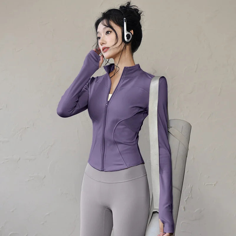 Women's Long Sleeve Running Jacket Zip Front Workout Coat