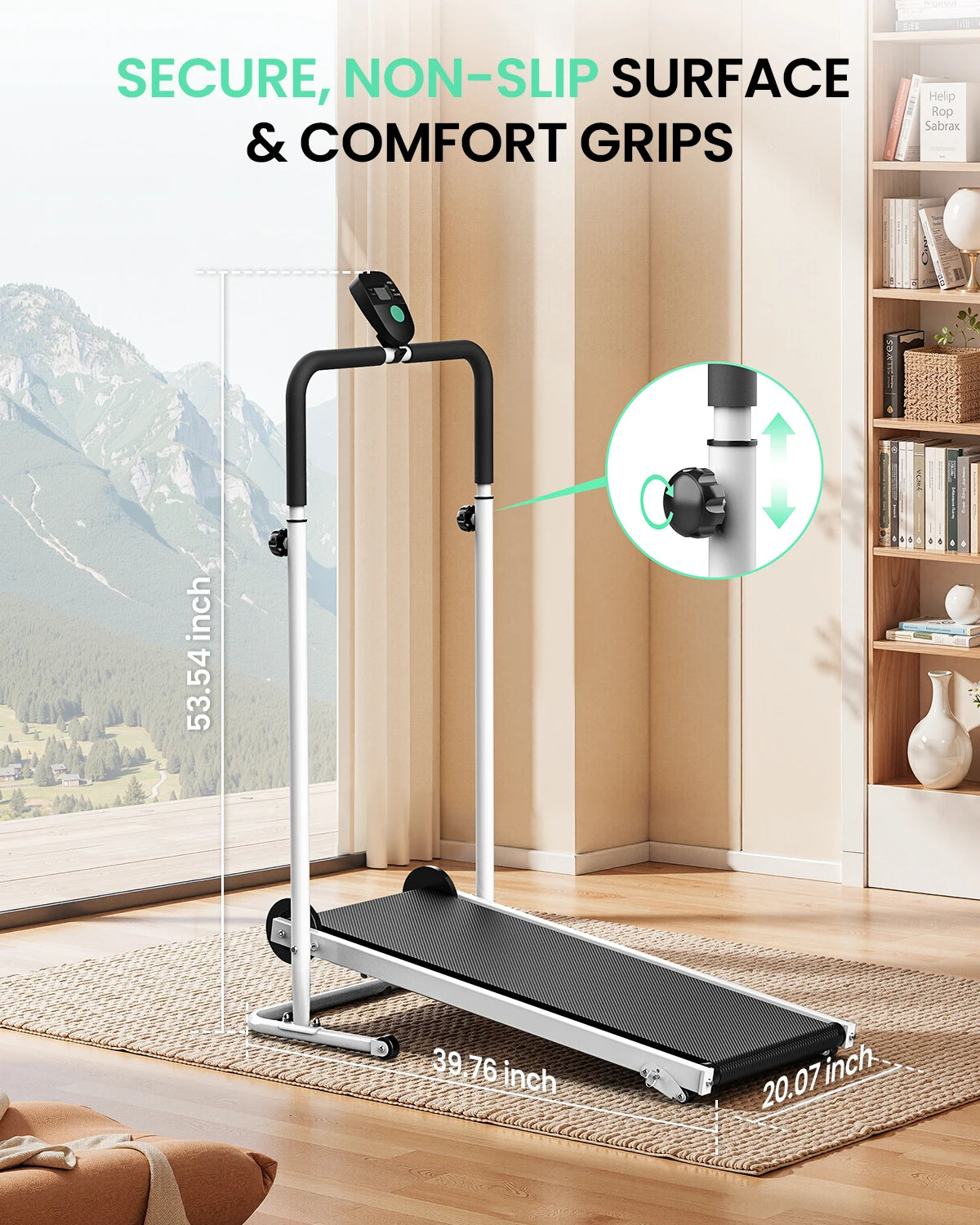 AKLUER Foldable Compact Non-Electric Treadmill - Dual Flywheel & Fixed Incline, LCDMonitor, Non-Slip Belt, Soft Foam Grips for Home/Gym Walking & Jogging