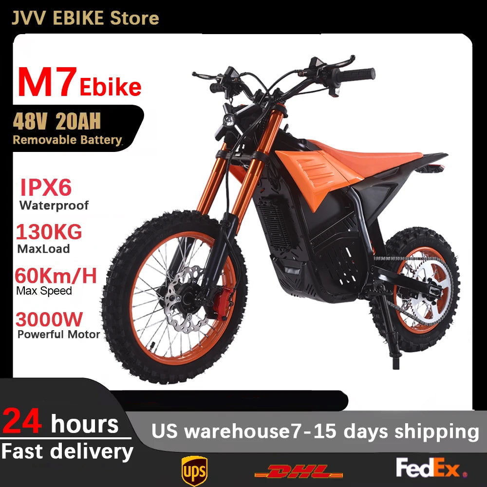 JVV M7 E bike 3000W electriic dirt bike Off-Road Electric bikes 48V 20AH electric bicycle 60km/h 20 Inch ebikes adults bike