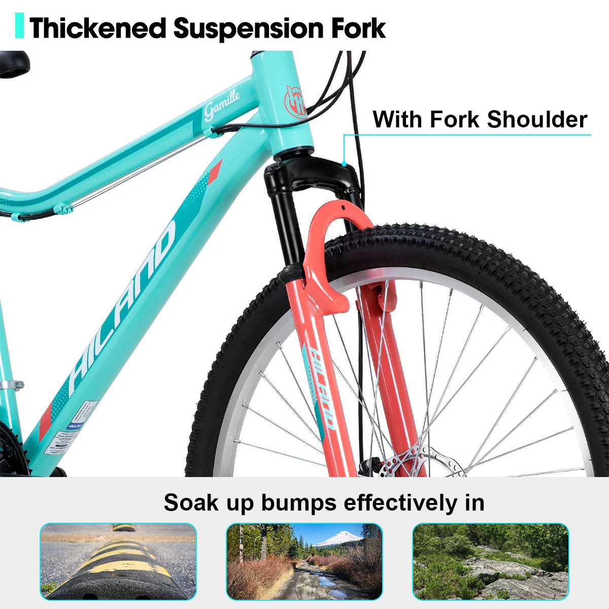 HILAND Mountain Bike for Women, 21 Speed Front Suspension