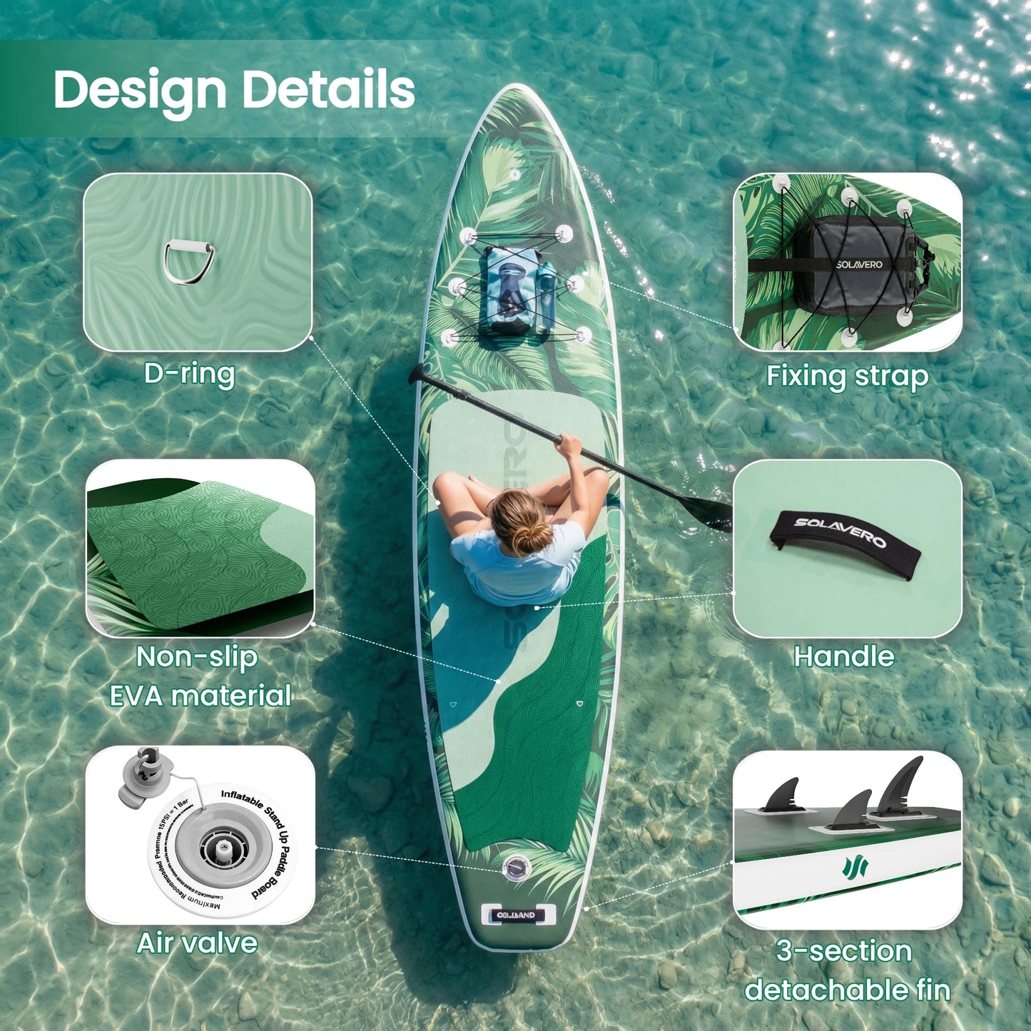 323/335/350cm Inflatable SUP Board with Accessories, 3 Removable Fins & Adjustable Paddle | Non-Slip Adult Paddle Board in Various Designs for All Water Activities