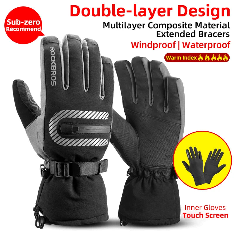 ROCKBROSCN Winter Thermal Waterproof Gloves For Men Women