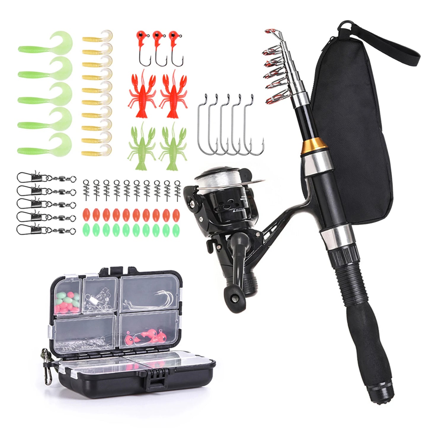 Telescopic Fishing Rod Reel Combo Full Kit With Storage Bag