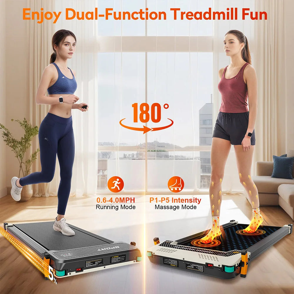Akluer 520 Dual-Sided Under Desk Treadmill with Shiatsu Foot Massager, Walking Pad with Incline, 2.5HP Quiet Motor, LED Display, Remote Control, 150kg (330 LBS) Capacity, 900*400mm Running Area, Local delivery