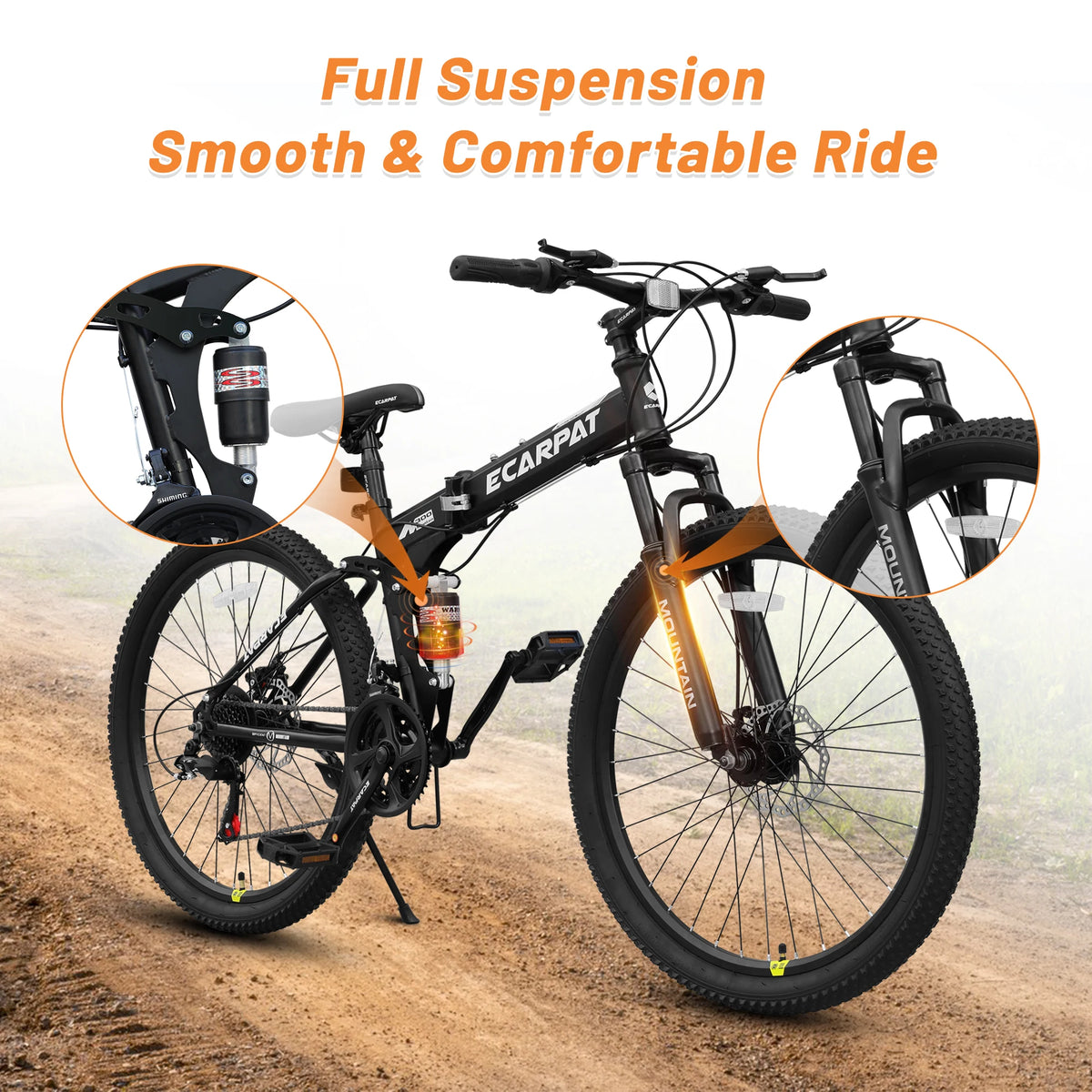 Ecarpat Folding Mountain Bike With 21 Speed Dual Disc Brakes