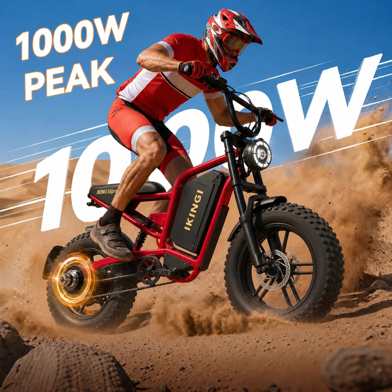 1000W Peak Electric Bike 48V15AH Battery Full Suspension 7 Speed 16*4 Inch Fat Tire All Terrain Off Road E-bike Motorcycle for Adults