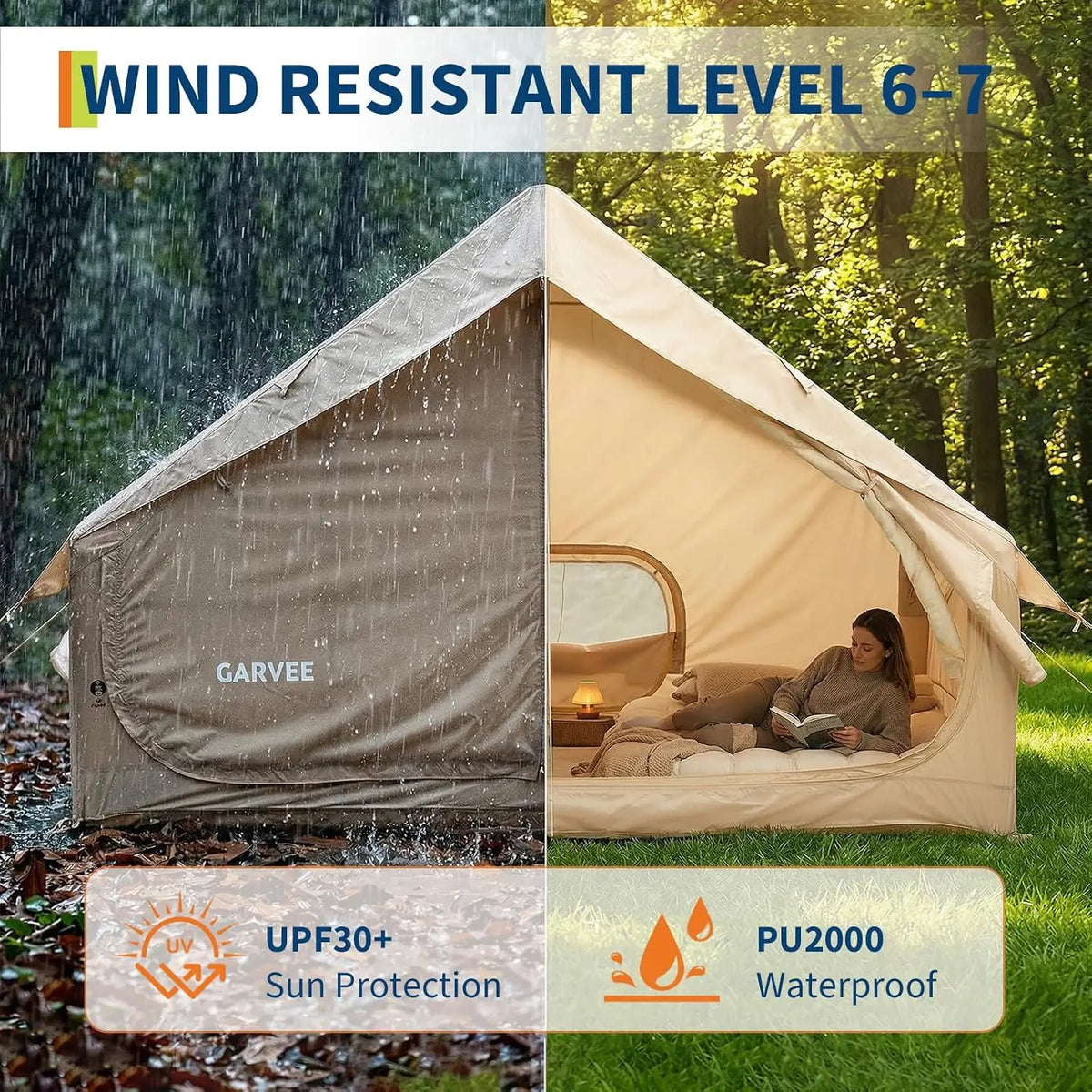 Inflatable Waterproof Camping Tent With Stove Jack And Mesh Windows