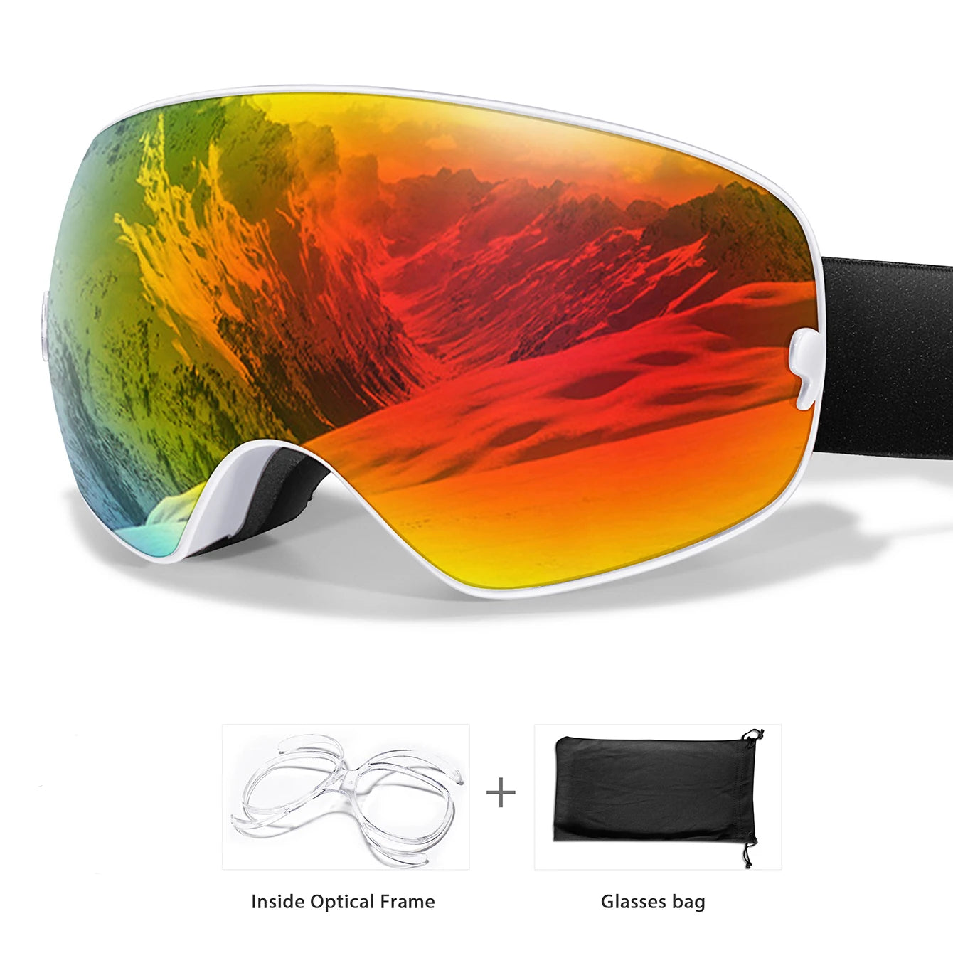 Winter Ski Goggles UV400 Anti Fog Unisex Free Frame Bag