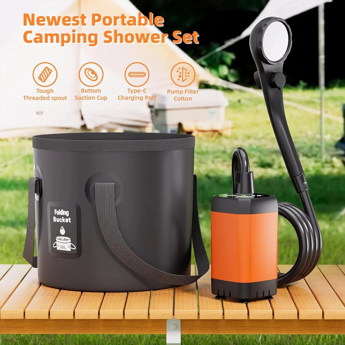 MORIKO Portable Camping Shower With Rechargeable Pump And LED Display