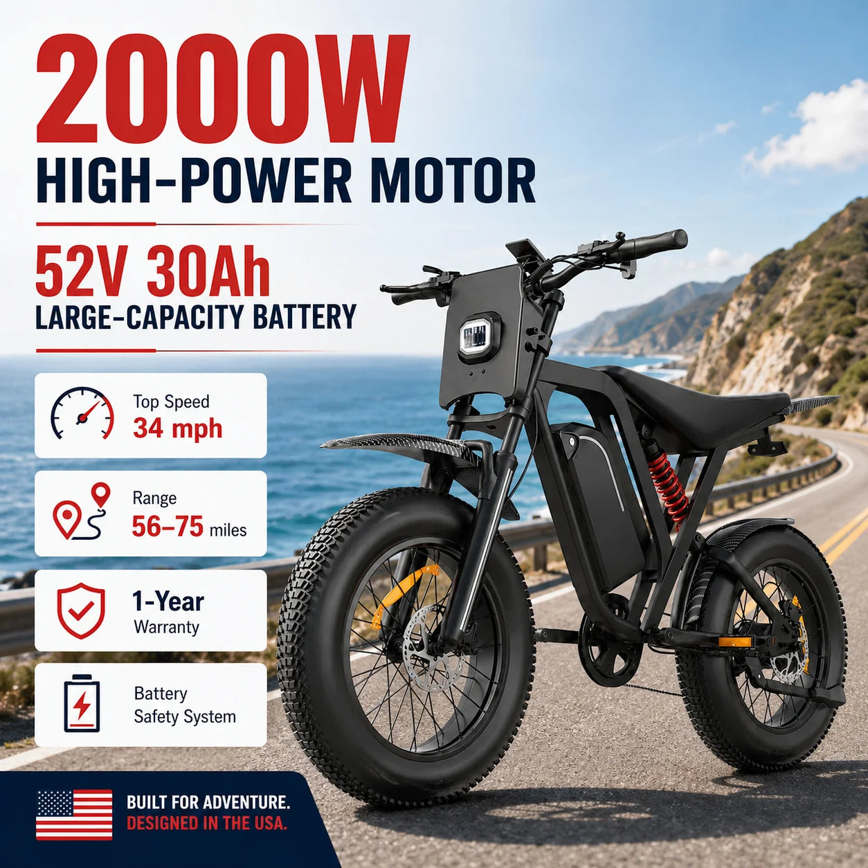2500W electric dirt bike, 60V power supply, oil brake, shipped from warehouse in the United States e-bike Adult bike electric