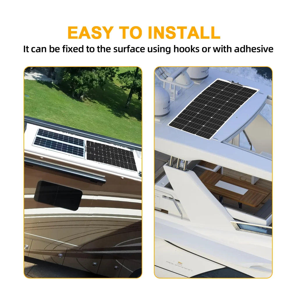Solar Panel Complete Kit 12V 100W 200W 24V Flexible Photovoltaic 100W Controller Power for Battery Boat Rv Home Camper Camping