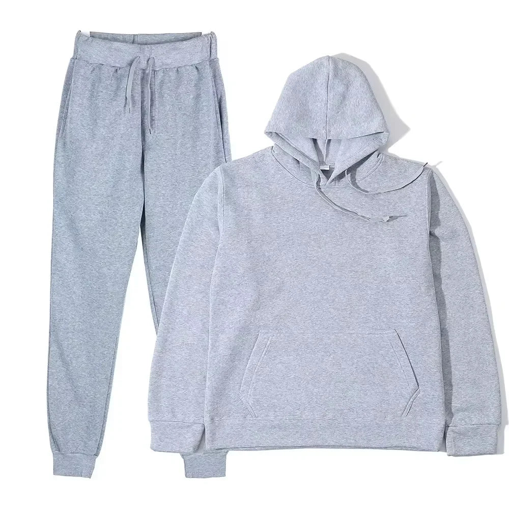 Winter Tracksuit Women Two Piece Set Hooded Sweatpants Casual Sportswear