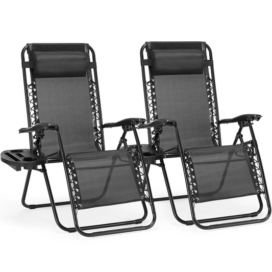 JHK Zero Gravity Portable Recliner Camping Patio Outdoor Garden Lounge Chair with Cup Holder Trays Adjustable Pillow for Backyard