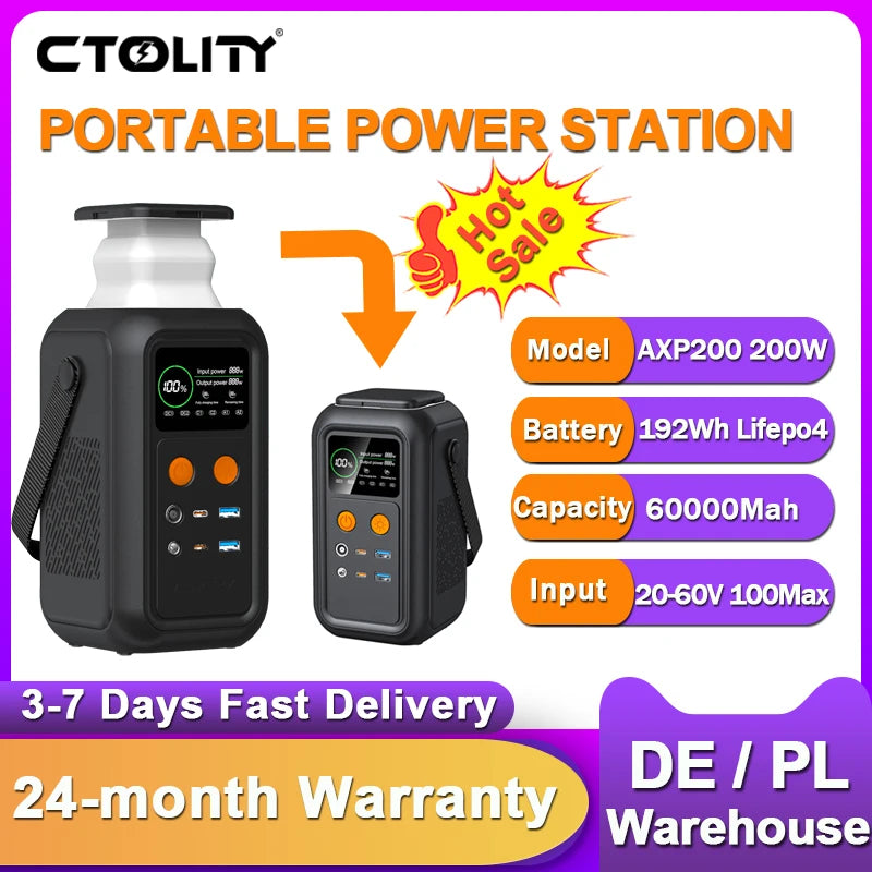 CTOLITY 200W LiFePO4 Power Station 192Wh Battery USB Type C