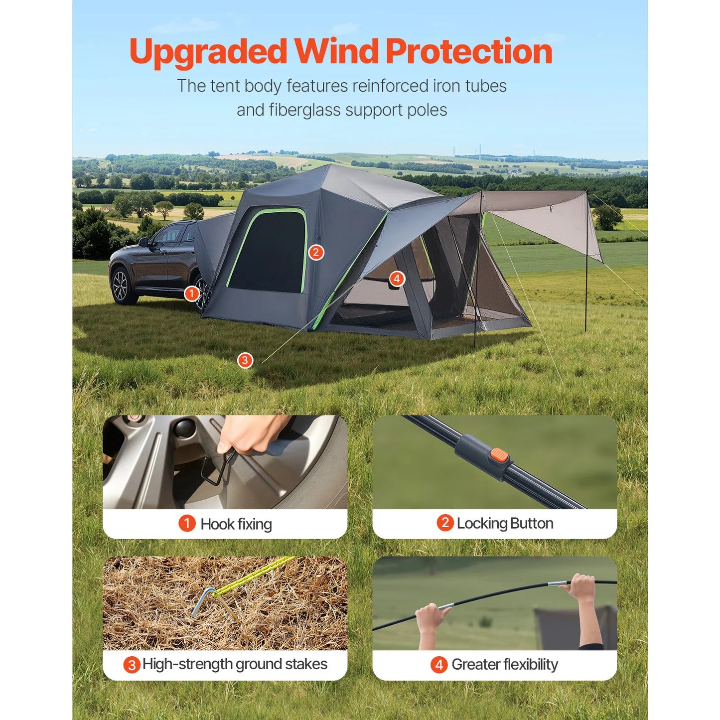 SucceBuy SUV Camping Tent Waterproof Double Layer Shade Awning Mesh