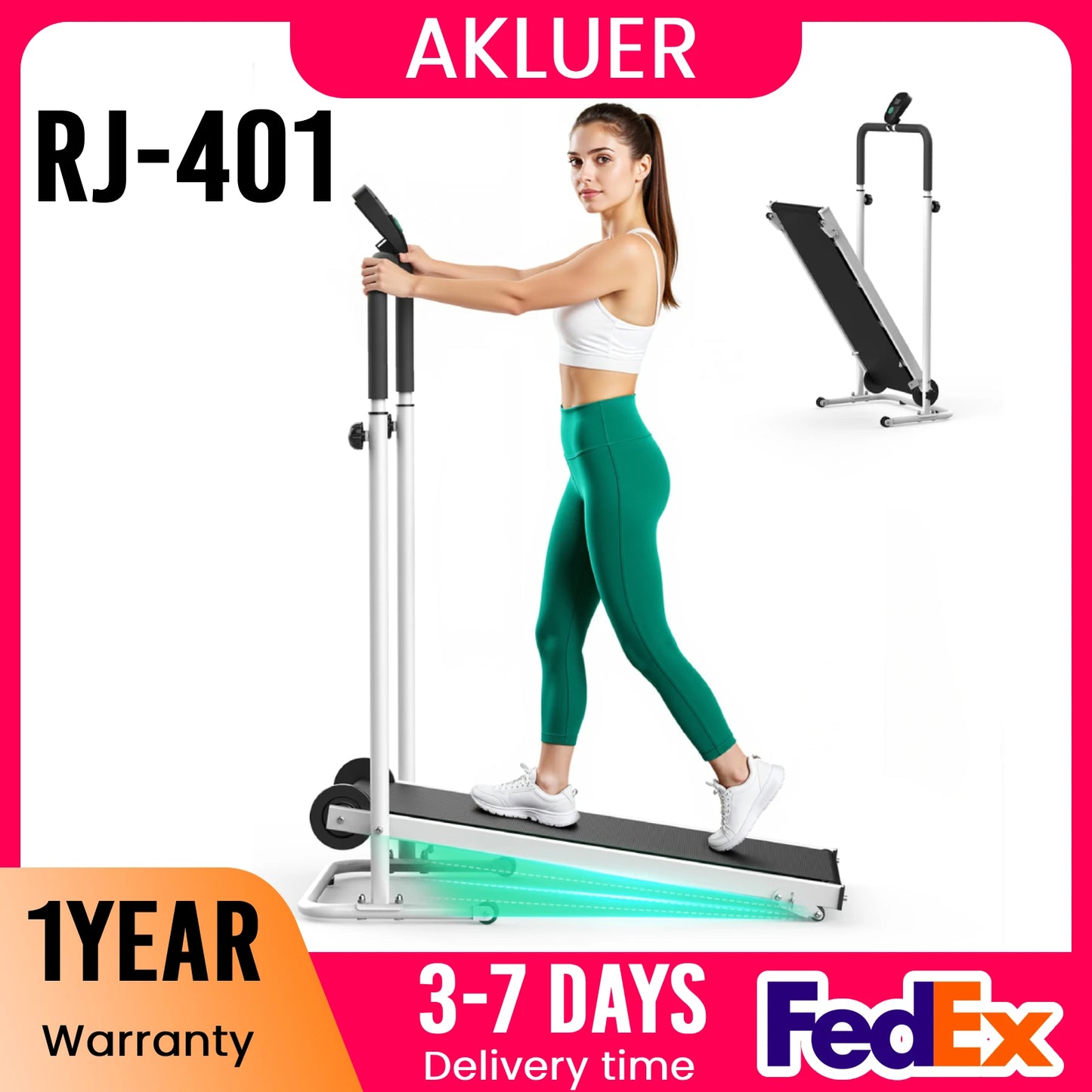AKLUER Foldable Compact Non-Electric Treadmill - Dual Flywheel & Fixed Incline, LCDMonitor, Non-Slip Belt, Soft Foam Grips for Home/Gym Walking & Jogging