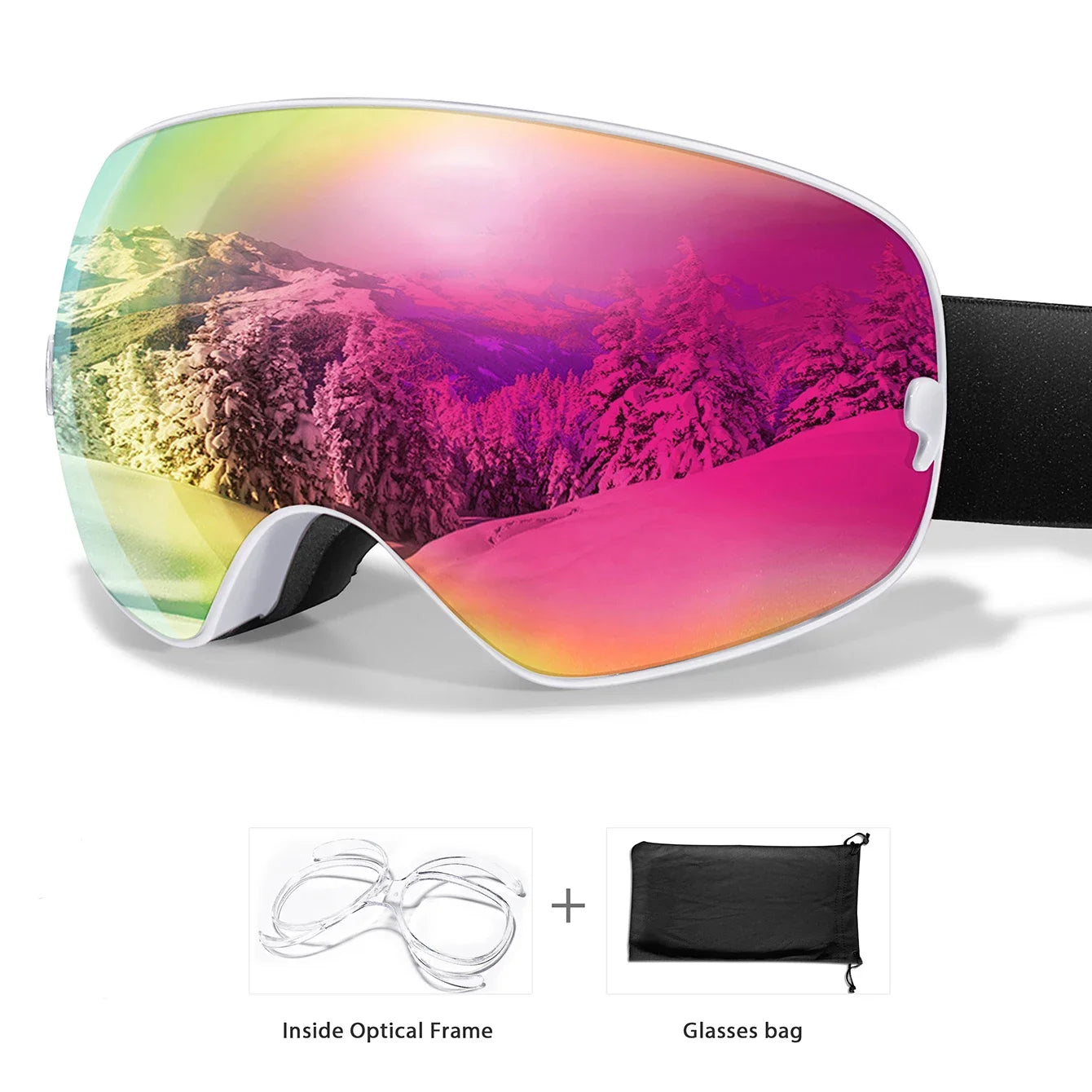 Winter Ski Goggles UV400 Anti Fog Unisex Free Frame Bag