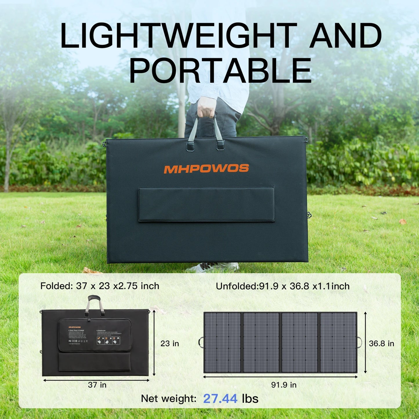 MHPOWOS 400W Portable Solar Panel for Power Stations Foldable Solar Handbag with Kickstands for Solar Generators, RVs, Camping