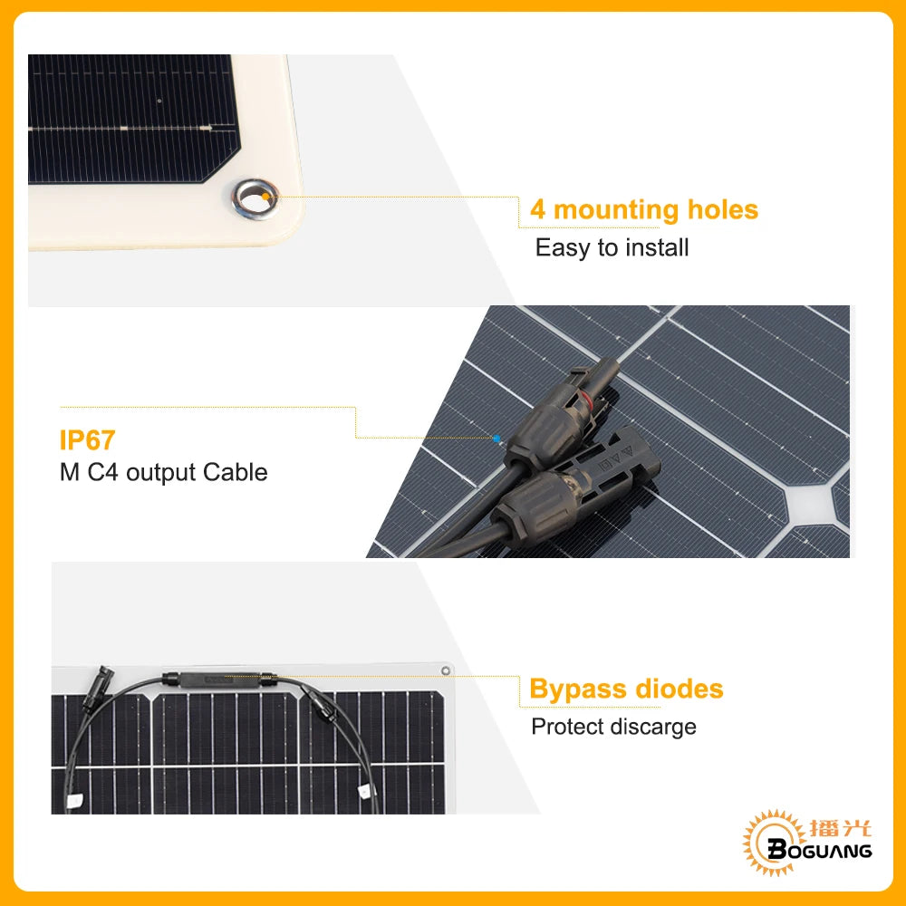 Solar Panel Complete Kit 12V 100W 200W 24V Flexible Photovoltaic 100W Controller Power for Battery Boat Rv Home Camper Camping