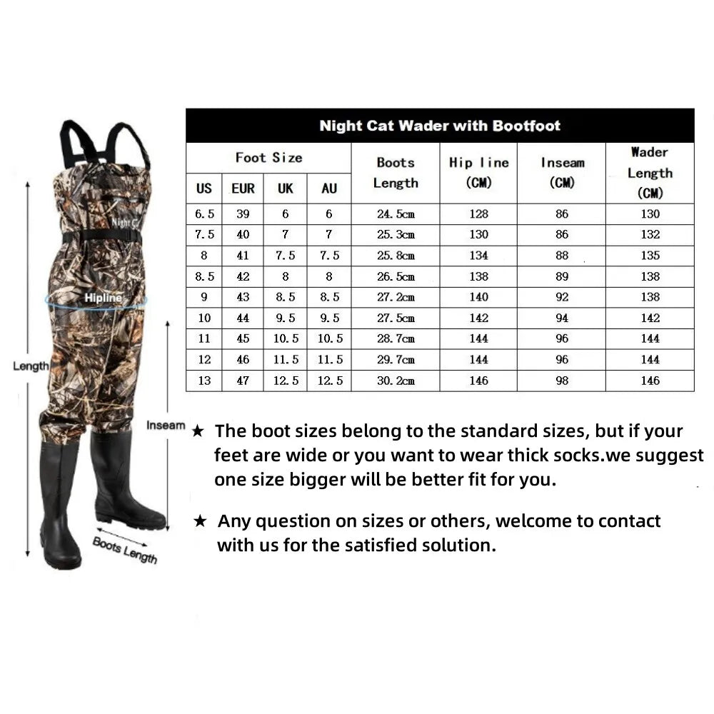 Night Cat Fishing Waders for Men Women Waterproof Hunting Chest Wader with Bootfoot Belt Breathable Lightweight Size 6.5-13