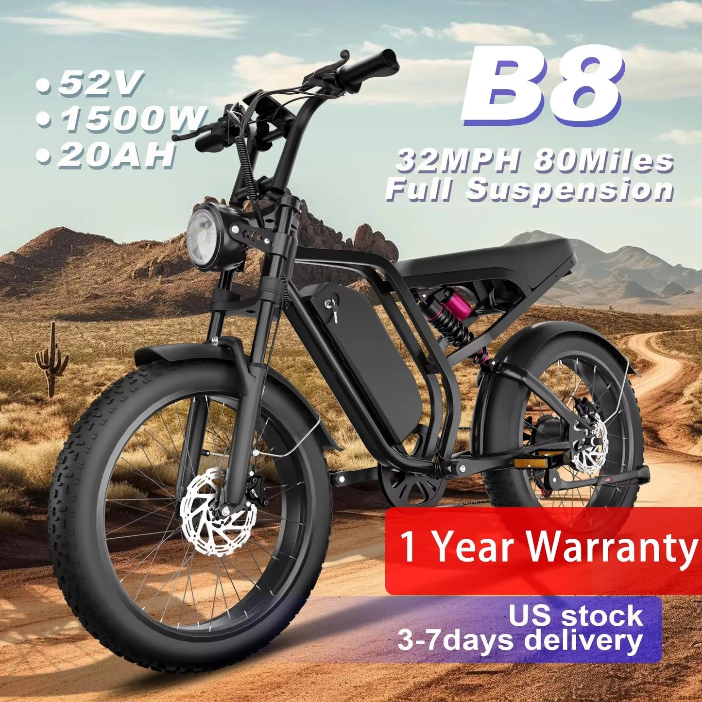 Moobelo B8 Winter-Ready E-Bike 1500W 52V 60-Mile Range