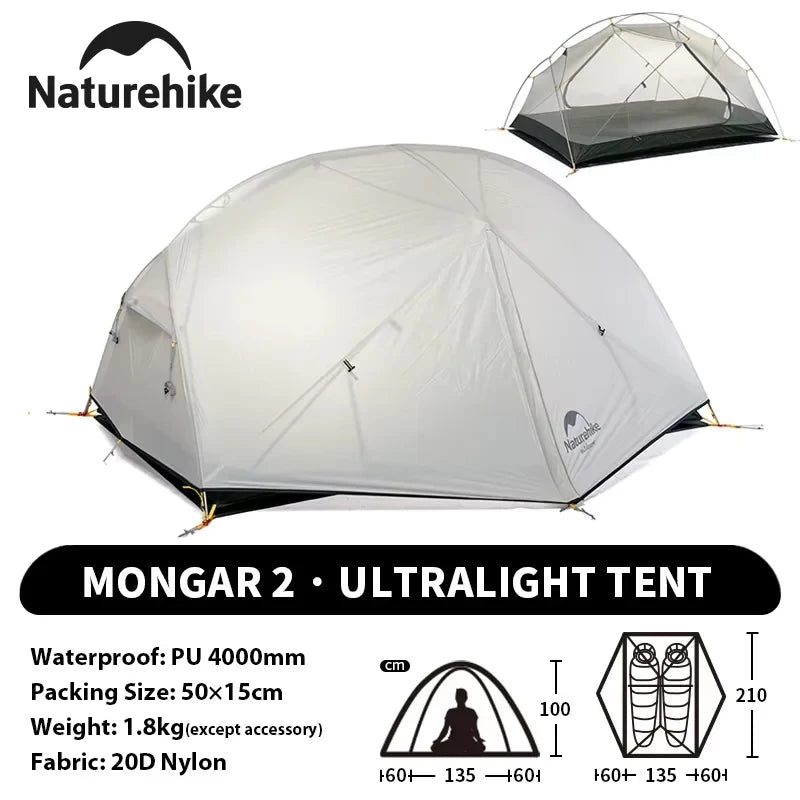 Naturehike Mongar 2 Person Backpacking Tent 210T Ultralight Travel Tent Waterproof Hiking Survival Outdoor Camping Tent