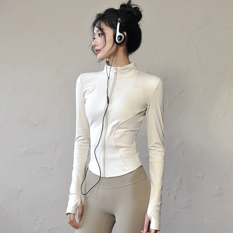 Women's Long Sleeve Running Jacket Zip Front Workout Coat